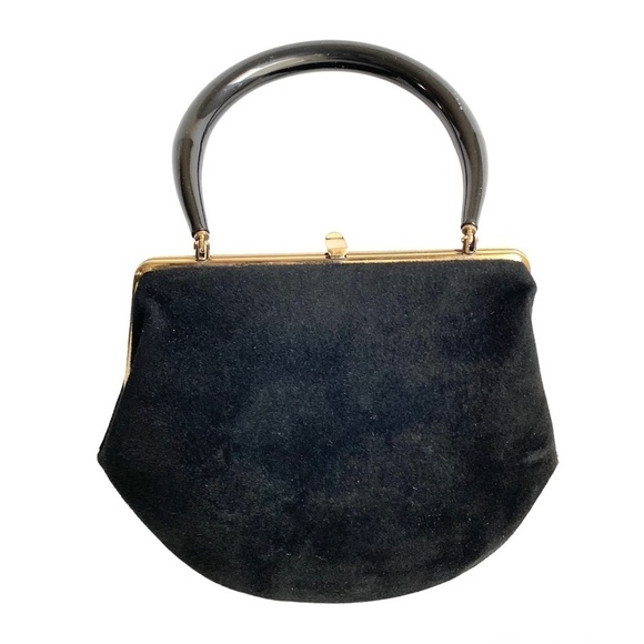 Vintage 50s 60s Morris Moskowitz Velvet Evening Bag Mini Black Top Handle Purse - Picture 1 of 10
